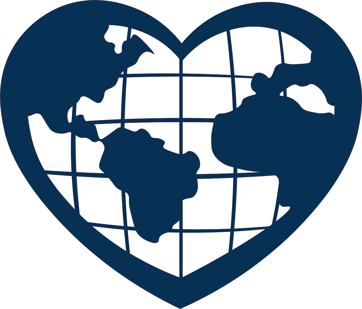 71 Connections company logo, an image of a heart with a map of the world inside it